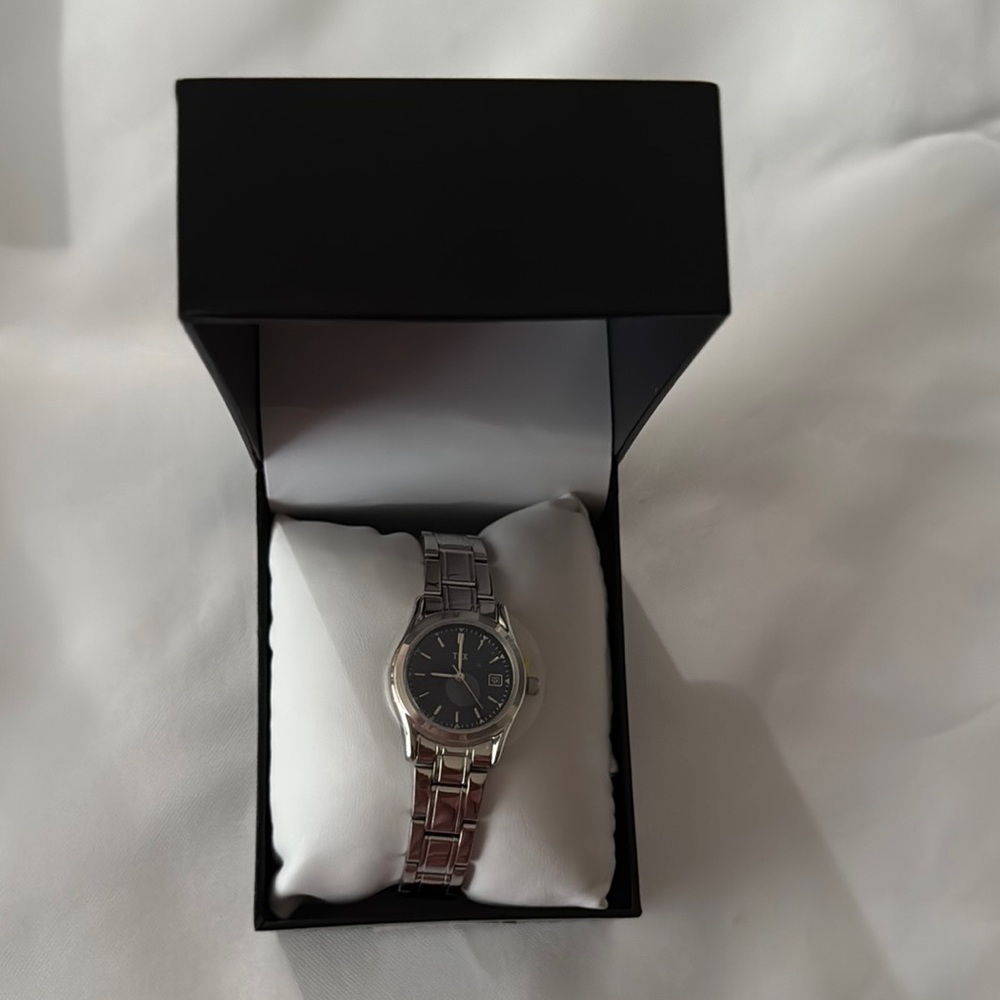 Silver and Black Watch with Metallic Band